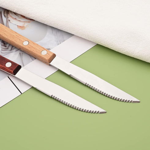 Steak Knives Set of 8 - Wooden Handled Serrated Steak Knives - Uniturcky Stainless Steel Dinner Knife with Wood Handle - 8.15 Inch Wooden Square H...