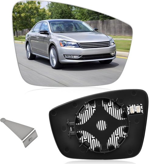VW Passenger Right Side Mirror Glass for 2011-2018 Volkswagen Jetta Passat Beetle Convex Heated Mirror Glass Replacement with Backplate & Holder...