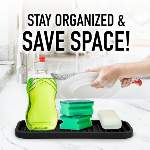 Zulay Kitchen (9x3.5) Silicone Sponge Holder for Kitchen Sink - Flexible Multipurpose Soap Tray Sponge Holder - Sink Organizer Tray for, Bathroom,...