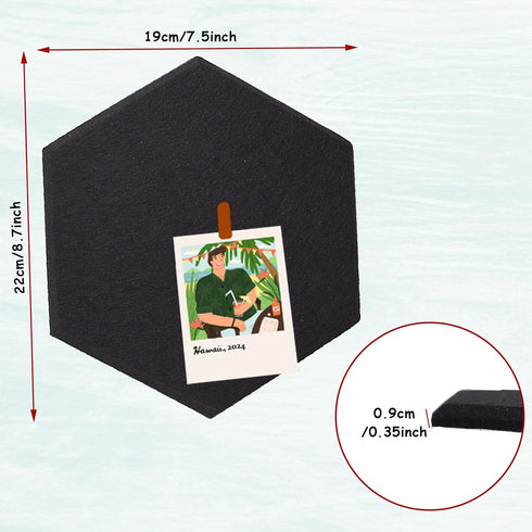 Hexagon Felt Bulletin Board, 8.7"x7.5"x0.35" 2 Pack Self-Adhesive Tiles Pin Board for Office Home School Decor Stickers Memos Photos Display(BK-19...