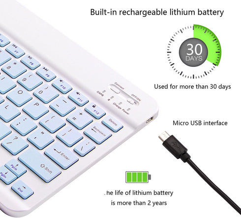 Ultra-Slim Bluetooth Keyboard Portable Mini Wireless Keyboard Rechargeable for Apple iPad iPhone Samsung Tablet Phone Smartphone iOS Android Windo...
