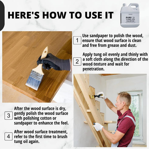 Tung Oil for Wood Finishing with Brush, 100% Natural Pure Tung Oil with Good Penetration, Waterproof Tung Oil for Bare Wood Such as Wood Furniture...