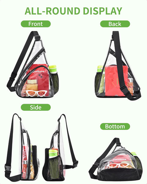 MAY TREE Clear Bag for Stadium Events, Clear Backpack for Concert Stadium Festival Sport Work Sling Bag with Heavy Duty Material - Black...