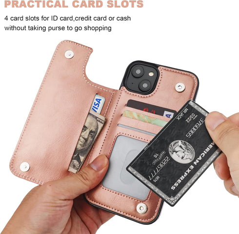 Compatible with iPhone 14 Plus Wallet Case with Card Holder, PU Leather Kickstand Card Slots Case, Double Magnetic Clasp and Durable Shockproof Co...