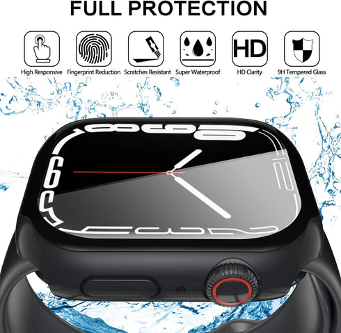 YMHML Waterproof Case Compatible for Apple Watch Series 8/7 45mm with Tempered Glass Screen Protector, Hard PC Full Touch Sensitive Protective Cov...