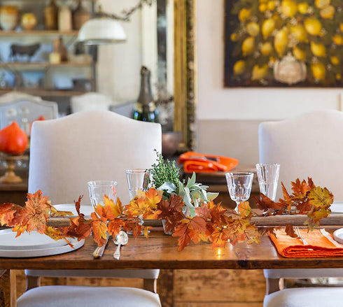 DearHouse 2 Pack Fall Maple Leaf Garland - 5.9Ft/Piece Hanging Vine Artificial Autumn Foliage for Thanksgiving, Home, Wedding, Fireplace, Party, C...
