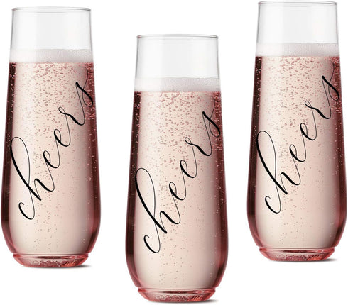 ModParty Cheers Flutes | Set of 12 | Wedding Reception, Bachelorette Party, Bridal Brunch Plastic Stemless Cups | Bridesmaid Keepsakes | Toasting ...