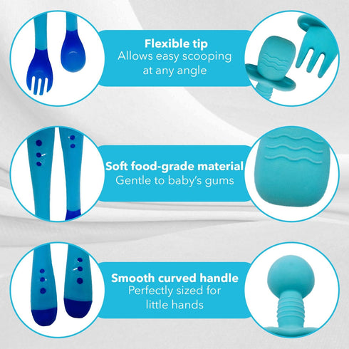 4 piece set of silicone spoon/fork and heat sensitive spoon/fork Baby Feeding Utensils Silicone Tip Self Feeding Chewable Spoon & Fork Toddler Tra...