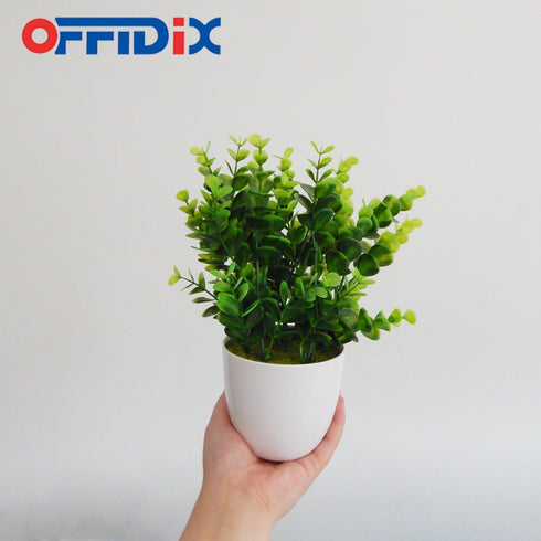 OFFIDIX Mini Artificial Eucalyptus Plants with Vase for Office Desk,Fake Plant with Plastic Pots for Home,Shower Room Decoration (Green)...