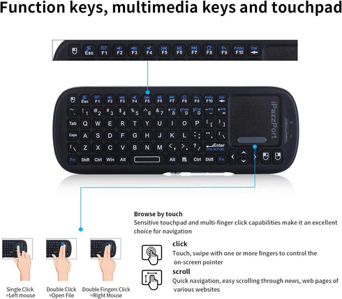 iPazzPort 2.4GHz Wireless Mini Keyboard with Touchpad Mouse Combo for Android TV Box/PC/Tablet/PS4/Raspberry Pi 3/HTPC KP-19SM...