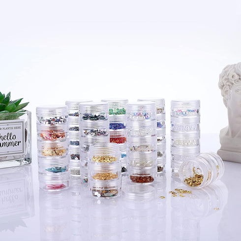Hipiwe 8 Sets 5 Layers Clear Plastic Round Storage Jars Jewelry Bead Storage Containers Small Travel Sample Jar Pots for Sewing Sewing Pills Nail ...