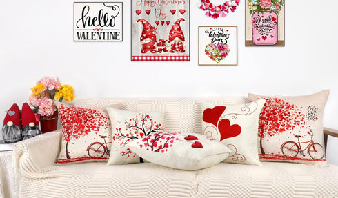 4TH Emotion Valentines Day Throw Pillow Covers 18x18 Set of 4 Red Love Heart Home Decorations Cushion Case for Sofa Couch Polyester Linen...