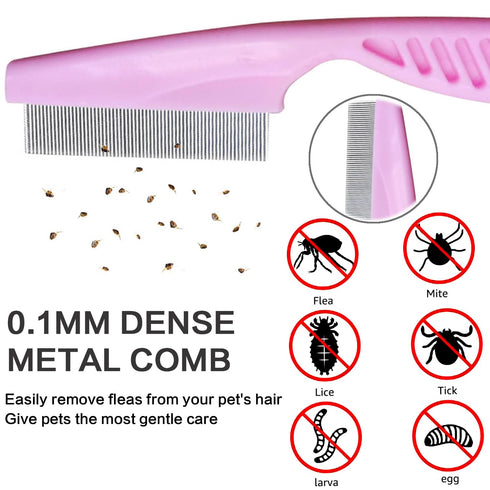 4Pack Pet Grooming Brush Kit, Aoche Dog Bath Brush Flea Comb for Dogs Pet Shampoo Brush Soothing Massage Rubber Comb Flea Lice Comb Cat Tear Stain...