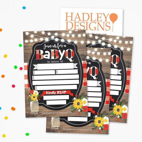 Hadley Designs 25 Baby Shower Invitations, Sprinkle Invite For Boy or Girl, Coed Rustic Barbeque Gender Neutral Reveal, Cute Fill or Write In Blan...