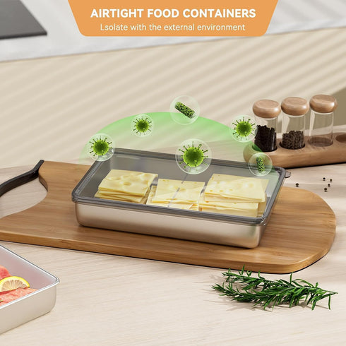 Freshmage Cheese Container for Refrigerator 2 PCS, Stainless Steel Airtight Deli Meat Storage Containers for Fridge Dishwasher Safe Kitchen Fridge...