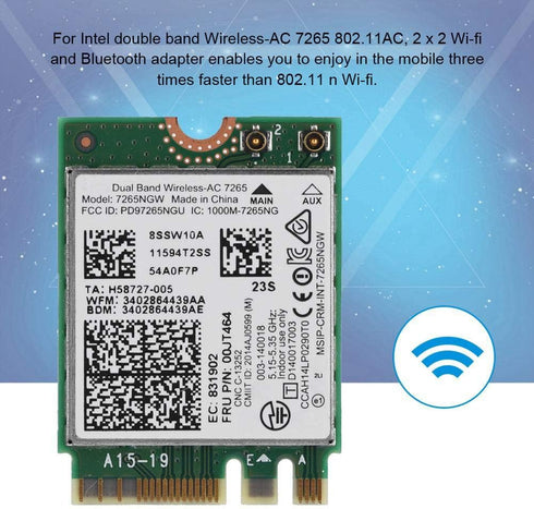 AC 7265 Network Adapter, Dual Band 2.4G/5Ghz Bluetooth Network Card with NGFF M2 Interface, 802.11 a/b/g/n/ac...