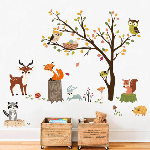 decalmile Woodland Wall Decals Animals Tree Owl Fox Deer Wall Stickers Kids Bedroom Baby Nursery Wall Decor...