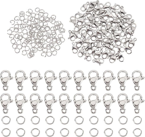 PH PandaHall 60pcs 304 Stainless Steel Lobster Clasps with 120pcs 4mm Open Jump Rings Jewelry Clasp Connector Bracelet Clips Closures for Earring ...