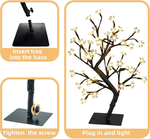 PEIDUO 17.5 Inch Lighted Cherry Blossom Tree, 48 Warm White Lights Plug in Adapter, Light up Bonsai Tree for Christmas Indoor Home Bedroom Living ...