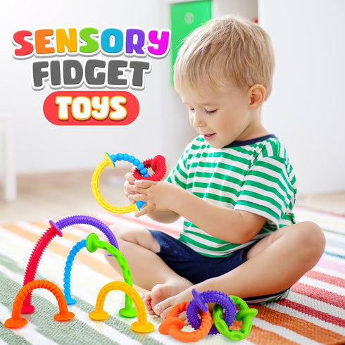 Toddler Bath Toys Suction Toy: Textured Sensory Suction Bath Toys, Kids Sensory Fidget Toys for Windows Building Toys, No Hole Baby Bath Toys, Str...