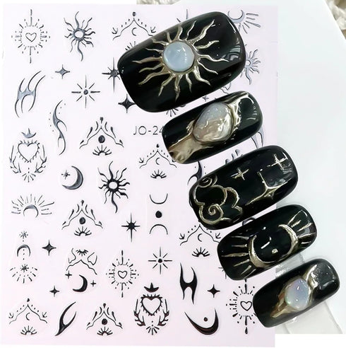Laser Silver Nail Art Sticker Decal Sun Moon Butterfly Design Nail Decals 3D Self-Adhesive Nail Art Supplies Love Heart Flower Flame Nail Art Stic...