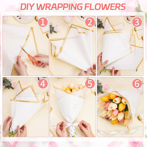25 Sheets Flower Wrapping Paper, White Floral Paper Waterproof Bouquet Wrapping Paper Florist Supplies for Gift Box Packaging Wedding Birthday Par...