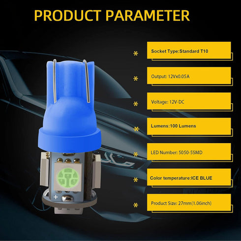 YM E-Bright T10 194 Led Bulb 168 W5W 2825 LED Light for Car Interior Lights Dome Map Trunk Dashboard Bulb License Plate Light 5050 5SMD DC 12V Ice...