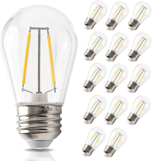 Seentech 15 Pack S14 LED String Light Bulbs E26 Medium Base 2W (11 to 25 Watt Eq.) Shatterproof & Waterproof, 2700K Warm White Replacement Bulb Ch...