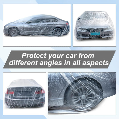 1 Pack Universal Plastic Car Cover with Elastic Band Disposable Car Covers Bulk 12.5 x 21.6 ft Waterproof Dustproof Full Exterior Covers Clear Car...