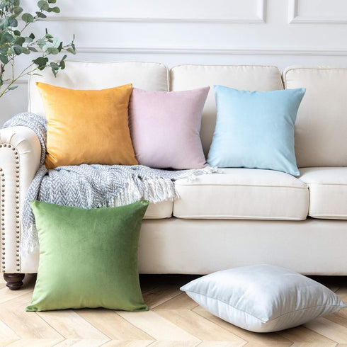 Phantoscope Pack of 2 Velvet Decorative Throw Decorative Pillow Cover Soft Solid Square Cushion Case for Couch Mist Grey 20 x 20 inches 50 x 50 cm...
