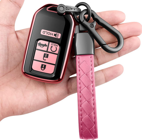 Sindeda for Honda key fob cover with leather keychain,Soft TPU Full key Shell Protection,key fob case compatible Honda Accord Civic CRV Pilot Odys...