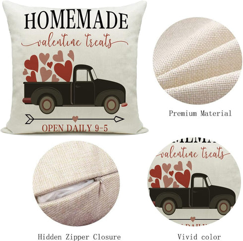 Hlonon Valentines Day Pillow Covers 18 x 18 Inches Set of 4 - Red Heart Truck Decor and Love Arrow Decor Throw Pillow Covers for Sofa Couch Cushio...