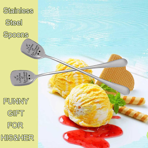 To A Lifetime of Ice Cream Together Gifts For Couple, 2PCS Spoon Christmas Wedding Gifts For Couple,Anniversary Birthday Valentine’s Day Gifts For...