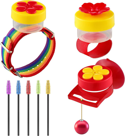 Hummingbird Hand Feeder Set 3 Packs Handheld Hummingbird Feeders Adjustable Wrist Hummingbird Hand Feeders Suction Cup with Perches Hummingbird Ri...