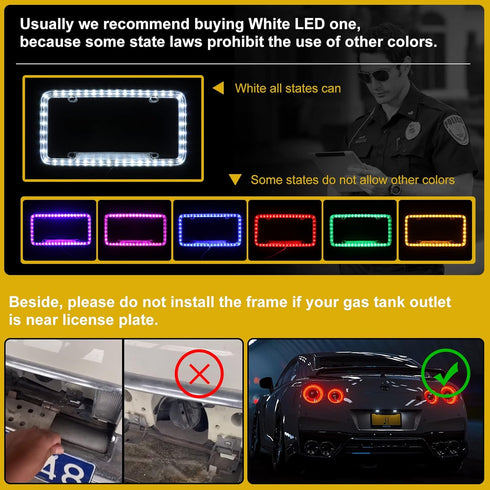 12 V 54 LED Color Light License Plate Frame Acrylic Plastic License Plate Cover-White...