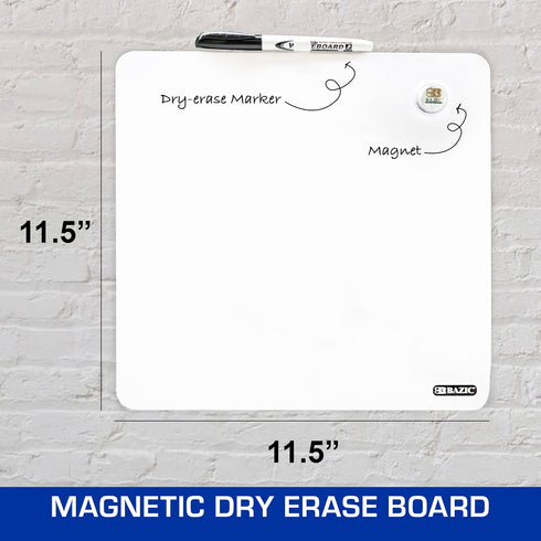 BAZIC Magnetic Dry Erase Board Tile 11.5"x11.5" Whiteboard, Markers and Magnets for Teacher Office Home, 1-Pack...