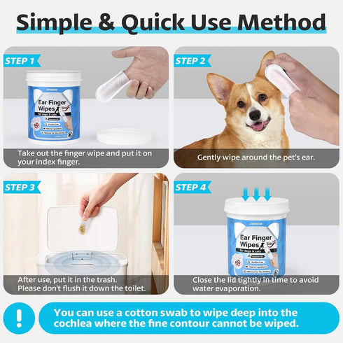 OBSEDE Dog Ear Wipes - Wider Ear Finger Cleaner Grooming Kit Care for Dogs and Cats Regular Soothing Odor Control Reduce Dirt Wax Build Up Pet Sup...