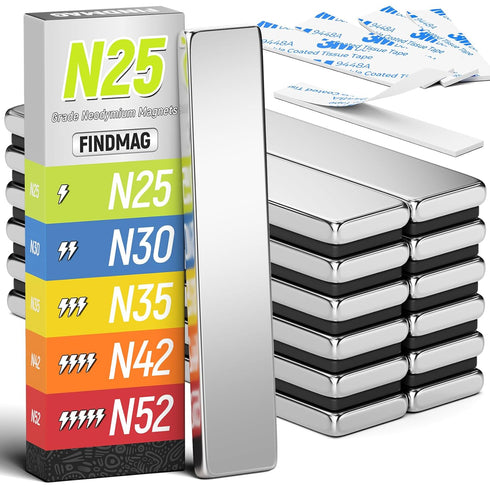 FINDMAG 12Pack Rare Earth Neodymium Magnets, Strong Magnets Heavy Duty Bar Magnets with Double-Sided Adhesive, Powerful Bar Magnets for Fridge, Ga...