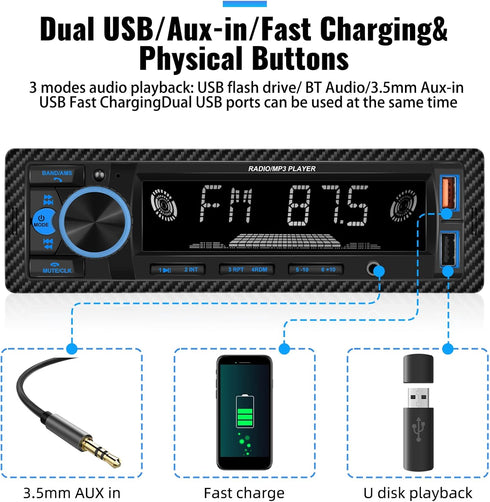UNITOPSCI Single Din Bluetooth Multimedia Car Stereo Radio Bluetooth Hands-Free Calling Audio Receiver FM Radio Car MP3 Player AUX in/Dual USB Por...