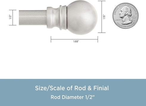 Kenney KN55971 Davenport Ball End Petite Café Decorative Window Curtain Rod, 48-86" Adjustable Length, Brushed Nickel Finish, 1/2" Diameter Steel ...