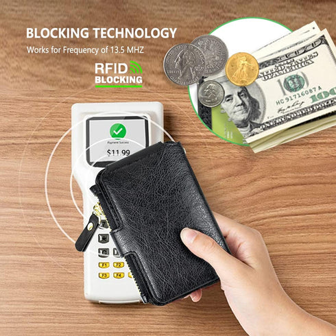 Keychain Wallet with ID Window, RFID Blocking Credit Card Holder Leather Small Wallets for Women & Men(Black)...