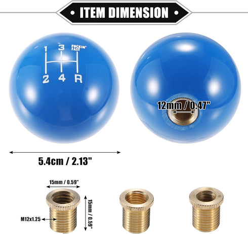 Car Manual 4 Speed Ball Gear Shift Knob Kit, Round Short Throw Shifter Universal for Manual Transmission Vehicles Durable Acrylic Blue with Adapte...