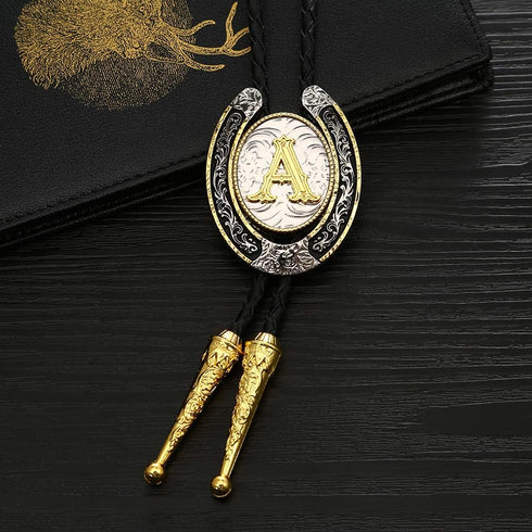 HUABOLA CALYN Bolo Tie for Men- Golden Initial Letter ABCDMJR to Z Western Cowboy Bolo Tie for Women...