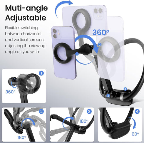 Magnetic Neck Phone Holder, Cell Phone Mount Lazy Bracket with Long Pole and Chest Pad, 2 in 1 Hand Free POV/Vlog Video Shooting Holder for Record...