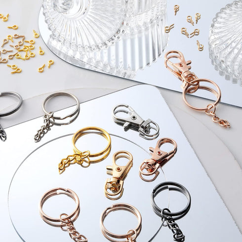 280 Pieces Key Chain Rings Kit Including 35 Pcs Swivel Lobster Clasp Keychain 35 Pcs Key Rings with Chains 210 Pieces Small Screw Eye Pins Hooks f...