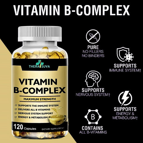 Thera SUVA Max Strength Vitamin B-Complex + CoQ10 + Vitamin C - Supplement for Energy, Metabolism Support, 120 Softgels, 60 Day Supply...