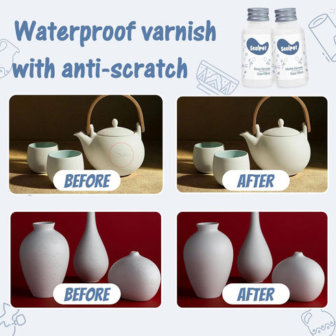 Air Dry Clay Glaze, Clay Varnish for Air Drying Clay, Clear Acrylic Varnish for Craft Pottery Waterproof & Matte Finish...