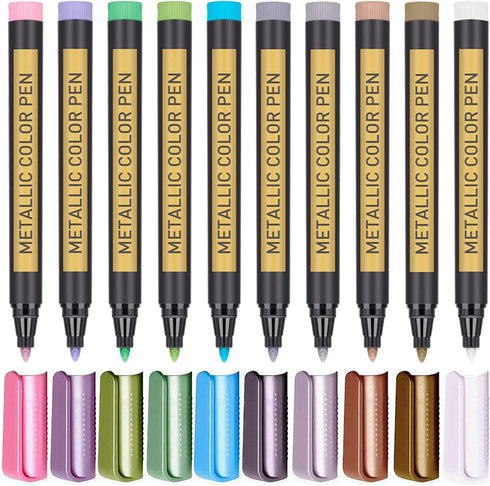 JR.WHITE Metallic Paint Markers, 10 Colors for Rock Painting, Black Paper, Scrapbook, Photo Album, DIY Arts & Crafts, Glass, Wood, Card Making...