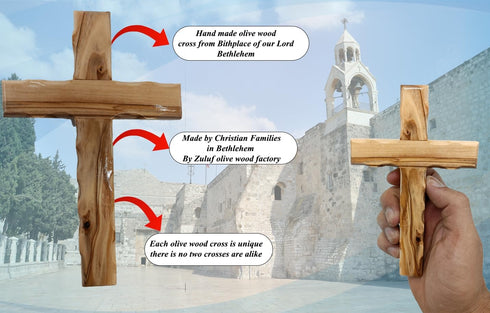 Zuluf 6.2" Olive Wood Plain Wall Cross | Christian Handmade Wooden Cross for Wall from Jerusalem Holy Land | Wall Cross for Home Decor | Catholic ...