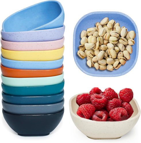 12 Pack Mini Square Dinnerware Bowls for Kids 4.5 OZ Unbreakable Wheat Straw Dipping Bowls, Small Bowls Perfect for Prep, Nuts, Candy, or Dips(Mul...